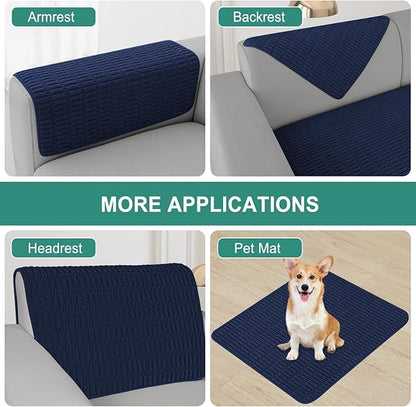 Foxdecor Couch Arm Covers Sofa Armrest Covers, Arm Chair Covers Set of 2, Non-Slip Arm Rest Cover for Sofa, Armchair Slipcovers Couch Protector (Dark Blue 24x28 inch)