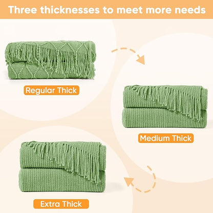 inhand Basil Throw Blanket for Couch Bed,Chunky Chenille Woven Soft Warm Christmas Blankets Gifts for Women with Tassels,Lightweight Cozy Boho Farmhouse Fall Winter Decor,60"x80",Medium Thick