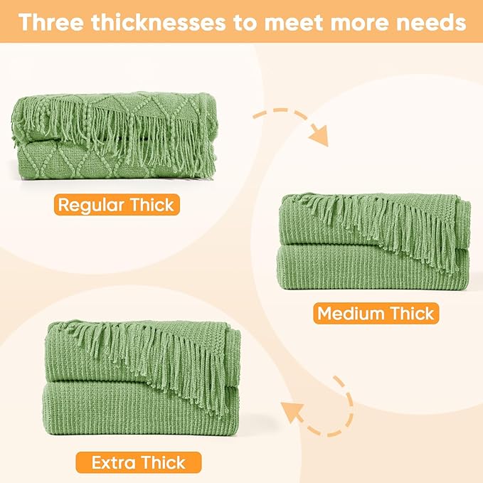 inhand Basil Throw Blanket for Couch Bed,Chunky Chenille Woven Soft Warm Christmas Blankets Gifts for Women with Tassels,Lightweight Cozy Boho Farmhouse Fall Winter Decor,50"x60",Medium Thick