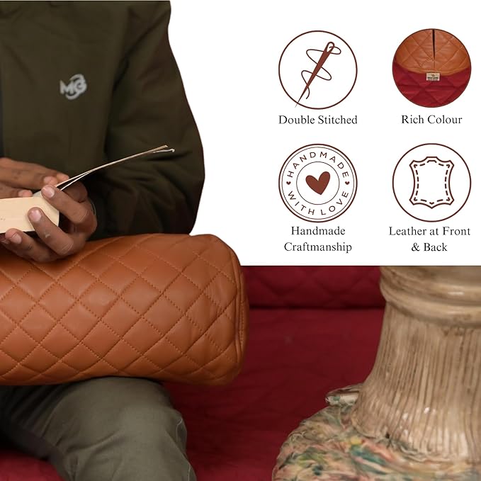 Neck Roll Pillow Cushion Cover, 20x5 Inch Full Moon Round Bolster Pillow Case, Cylinder Soft Lambskin Leather Pillowcase for Head, Spine & Neck Support During Sleep - Quilted Tan Pack of 1