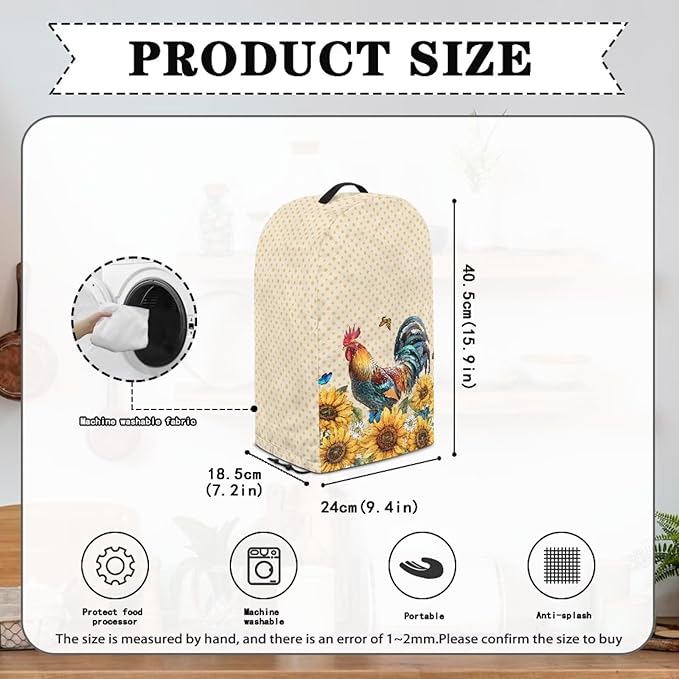 Rooster Sunflower Blender Dust Cover Stand Mixer or Coffee Maker Appliance Covers with Drawstring, Anti Fingerprint Polyester Dust Proof Stain Resistant Blender Cover for Home Kitchen