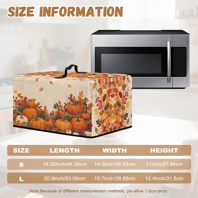 Microwave Oven Dust Cover, Thanksgiving Pumpkin Polyester Dust Cover for Microwave Oven for Most Microwaves Oven Cloth Covers Waterproof Microwaves Dusts Covers Anti-Scratch