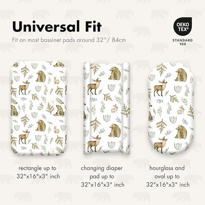 Gllquen Baby Bassinet Sheets 4 Pack, Breathable Cozy Fitted Mattress Sheet, Elastic Travel Crib Fashionable Floral Pattern, Standard Cradle Safe Sheets for Baby Boys Girls 32"x16" (Bear)