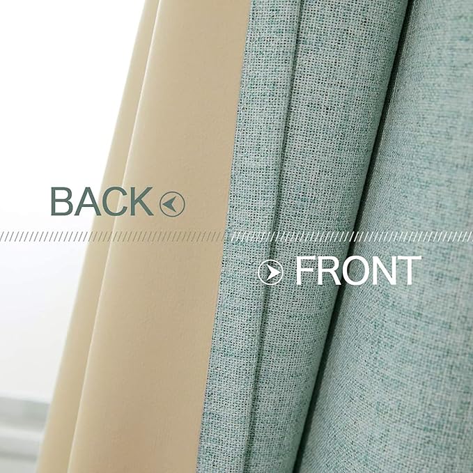 MIULEE Linen Blackout Curtains and Drapes 100% Room Darken Thermal Insulated Grommet Window Panels with Coating 2 PCs W 42 x L 63 inches Seafoam Green