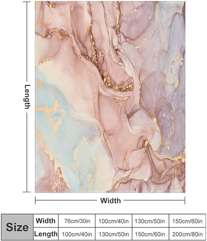 Abstract Marble Blanket, Modern Luxury Baroque Golden Pink Purple Stone Veins Pattern Soft Warm Cozy Plush Flannel Covers for Livingroom Bedroom Couch Chair Camping Travel Home Decor Tapestry 40x50in