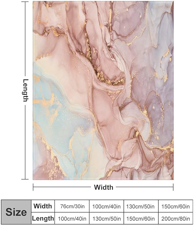 Abstract Marble Blanket, Modern Luxury Baroque Golden Pink Purple Stone Veins Pattern Soft Warm Cozy Plush Flannel Covers for Livingroom Bedroom Couch Chair Camping Travel Home Decor Tapestry 50x60in