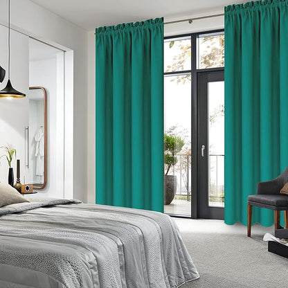 DWCN Blackout Curtains Room Darkening Thermal Insulated Bedroom Curtains Window Curtain Panels, 42 x 84 inches Long, Set of 2 Teal Rod Pocket Drapes