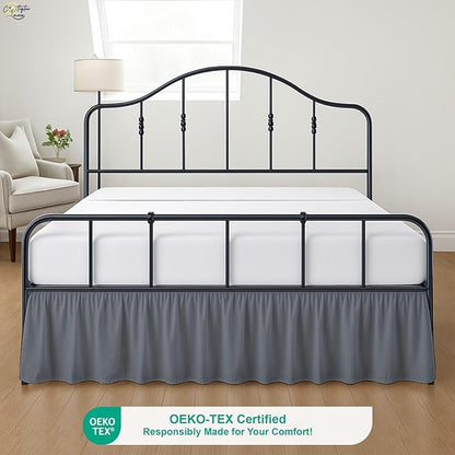Cottington Lane Ruffled Bed Skirt Twin Size with Split Corner, Brushed Microfiber Hotel Quality Dark Grey Dust Ruffle, 14 Inch Drop Gathered Bedskirt, Soft and Stylish, Shrinkage and Fade Resistant