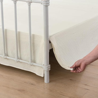 Bed Skirt King Size, Pleated Waffle Weave Bed Skirt with Split Corners, Tailored Dust Ruffle 14 Inch Drop Easy Fit, Machine Washable (Ivory, King - 14" Drop)