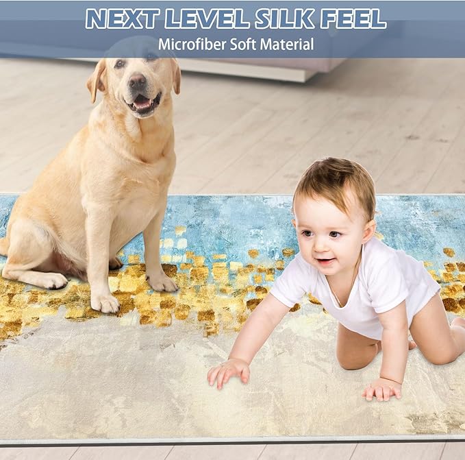 Runner Rug Washable 2x35 FT, Non Slip Rubber Backing Abstract Carpet, Soft Area Rugs for Bedroom Kitchen Hallway Entryway Bathroom, Customized
