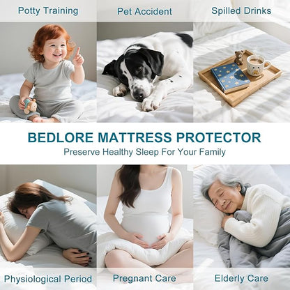 Waterproof Mattress Protector Queen Size - Breathable, Noiseless, Ultra-Soft Bed Cover, Mattress Pad Cover with Deep Stretchable Pockets 8"-21" (White)