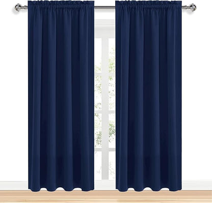 DWCN Navy Blue Blackout Curtains for Living Room 84 Inch Length 2 Panels Set, Window Drapes Thermal Insulated Room Darkening Rod Pocket Curtains for Kids Boys Room (W42 x L84 Inch, Navy Blue)