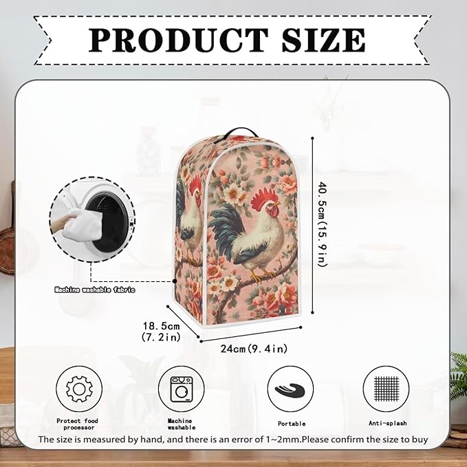 Rooster Flower Print Blender Dust Cover Stand Mixer or Coffee Maker Appliance Covers Anti Fingerprint Polyester Dust Proof Stain Resistant Blender Cover for Home Kitchen