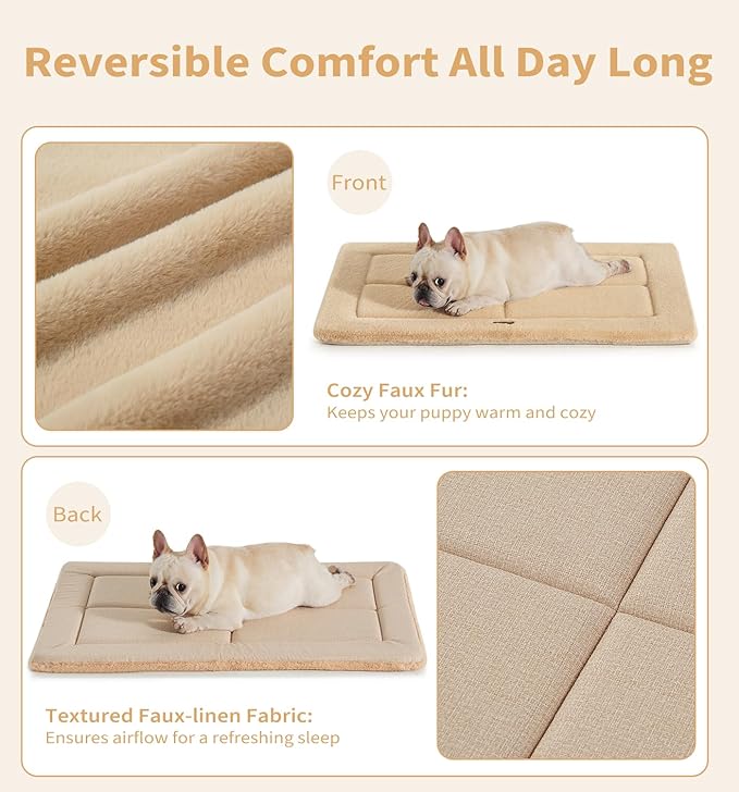 MADE 4 PETS Dog Crate Pad Bed for Large Dogs, Washable & Reversible, Anti-Slip Kennel Mat for Cozy Sleeping, Soft Fluffy Dog Bed for Indoor & Outdoor Use, 44"x32", Khaki