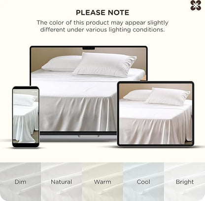 Bedsure Bamboo Rayon Cotton Sheets, Queen Sheet Set, Cooling, GentleSoft, Breathable, Deep Pocket Up to 18 Inches, Hotel Luxury Bedding for Hot Sleepers, White