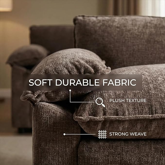 Furnimart Super Plush Cloud Chair with Storage Ottoman, Oversized Chaise Lounge Chair, Thick Chenille Cushions, Pillow Armrest & Storage, for Living Room, Bedroom, Modern Comfort(Brown)