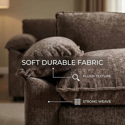 Furnimart Super Plush Cloud Chair with Storage Ottoman, Oversized Chaise Lounge Chair, Thick Chenille Cushions, Pillow Armrest & Storage, for Living Room, Bedroom, Modern Comfort(Brown)