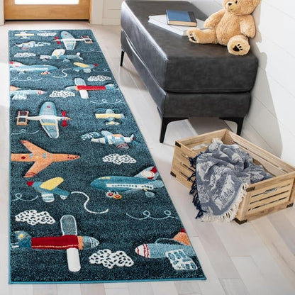 Safavieh Carousel Kids Collection Runner Rug - 2' x 8', Navy & Ivory, Non-Shedding & Easy Care, Ideal for High Traffic Areas for Boys & Girls in Playroom, Nursery, Bedroom (CRK167N)