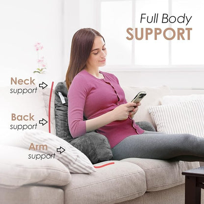 Nestl Reading Pillow with Shredded Memory Foam, Designed for Sitting Up in Bed and Couch, Back and Arms Adjustable Support for Adult & Teens Backrest Pillows for Reading, with Washable Cover Dark Grey