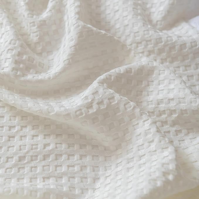 Queen Bed Skirt, Wrap Around Bed Skirt with Pleated Corner, 16 Inch Drop Pleated Waffle Weave Bedskirts, Anti-Slip, Microfiber, Ivory, 16'' Queen