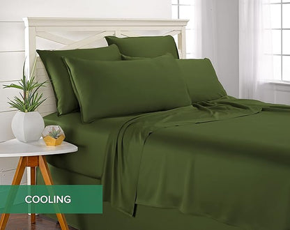 Pure Bamboo California King Sheets, Genuine 100% Organic Viscose Derived from Bamboo Bed Sheet Set, Soft & Cooling, Double Stitching, 2 Year Quality Promise (California King, Pesto)