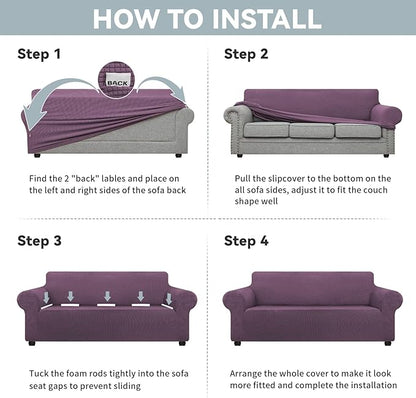 LURKA Stretch Oversized Sofa Slipcovers 1 Piece Couch Covers for 3 Cushion Couch Sofa Furniture Protector Full Sofa Covers with Elastic Bottom for Kids and Pet (X-Large,Purple)