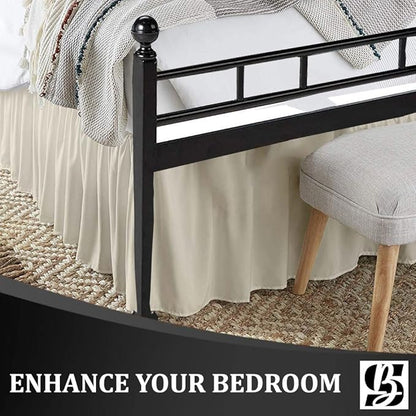 SKY BEDDINGS - Queen Size Ruffled Bed Skirt with Split Corners - 16 Inch Drop Dust Ruffle Bed Skirt with Platform Three Sided Coverage - 100% Microfiber, Ivory