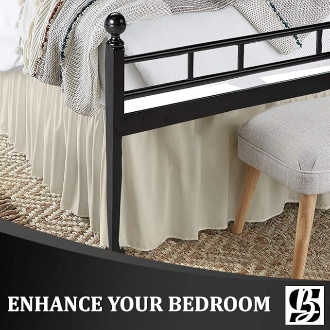 SKY BEDDINGS - Queen Size Ruffled Bed Skirt with Split Corners - 18 Inch Drop Dust Ruffle Bed Skirt with Platform Three Sided Coverage - 100% Microfiber, Ivory