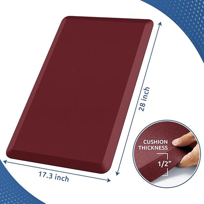 KitchenClouds Kitchen Mat Cushioned Anti Fatigue Rug 17.3"x28" Waterproof Non Slip Kitchen Standing Desk Mat Comfort Floor Mats for Kitchen House Sink Office (Red)