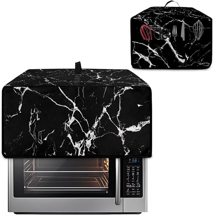 Air Fryer Toaster Oven Dust Cover Protective Microwave Oven Cover with Pockets, Dust-proof Countertop Appliance Protector, L, 18.5 x 22.5 x 13 Inches, Black Marble White Crack