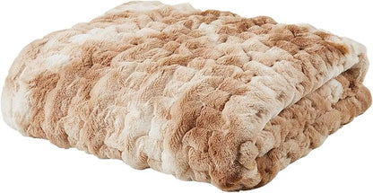Madison Park Faux Fur Throw, Luxurious Ruched Texture, Fuzzy Warm, Plush Mink-Like Reverse, All Season, Lightweight & Cozy Blanket-Throw for Sofa, Couch, Living Room & Office 50" x 60" Tan Tie Dye