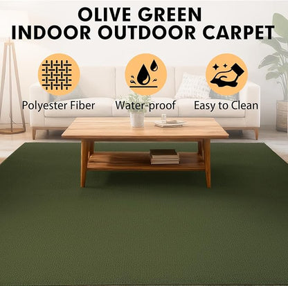 Marine Carpet,5 FT x 20 FT Olive Green Indoor Outdoor Carpet 0.2" Thick with Water-Proof TPE Backing, Non-Slide for Home, Patio, Porch, Deck