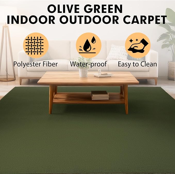 Marine Carpet,6 FT x 18 FT Olive Green Indoor Outdoor Carpet 0.2" Thick with Water-Proof TPE Backing, Non-Slide for Home, Patio, Porch, Deck