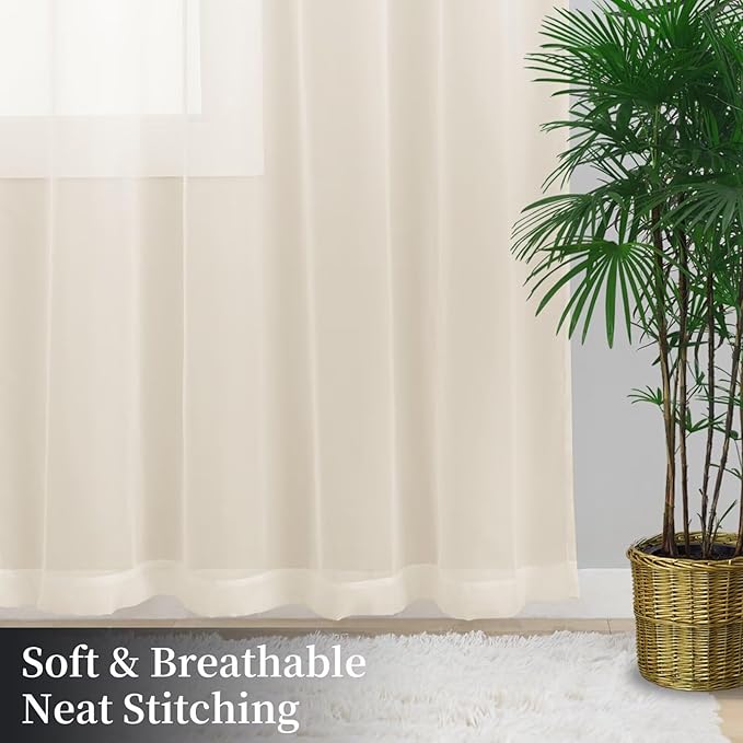 Sheer Curtains 84 Inches Long 2 Panels, Rod Pocket Short Curtain for Kitchen, Bedroom, Cafe Window(Ivory 38" W x 84" L)