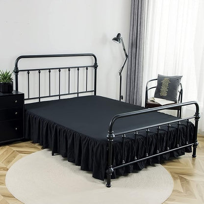 Bed Skirts King Size 18 Inch Ruffled Bed Skirt with Split Corners, 18 Inch Drop Dust Ruffle Bed Skirt with Platform, Black, King Size