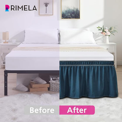 RIMELA Dusty Navy Bed Skirt King Size 15 Inch Drop, Wrap Around Elastic Bedskirt, Dust Ruffle for Adjustable Bed Base Machine Washable Easy to Install Bed Skirts