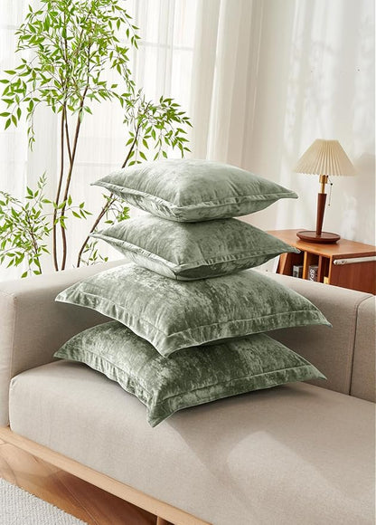 Luxurious Velvet Throw Pillow Covers 20x20 Set of 2 Decorative Pillow Covers Solid Square Cushion Case for Sofa Couch Bedroom Farmhouse, Army Green