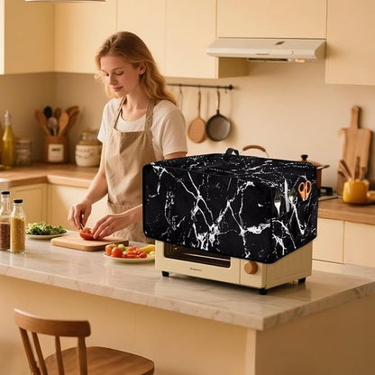 Air Fryer Toaster Oven Dust Cover Protective Microwave Oven Cover with Pockets, Dust-proof Countertop Appliance Protector, M, 16.5 x 20.5 x 10 Inches, Black Marble White Crack