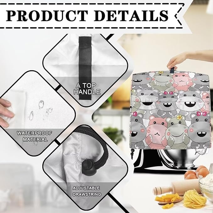 Cartoon Baby Hippo Mixer Covers Dust Mixer Covers for Stand Mixer Kitchen Counter Mixer Parts & Accessories Decor for Kitchen Kid Mixer Cover