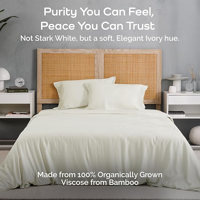 Duvet Cover Set - 100% Viscose Derived from Bamboo Duvet Cover Queen Size, 3 PC Luxury Cooling Duvet Cover for Hot Sleepers, Silky Buttery Soft Comforter Cover & 2 PC Queen Pillowcases, Ivory