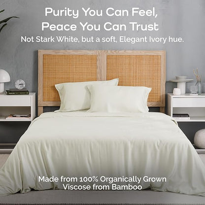 Duvet Cover Set - 100% Viscose Derived from Bamboo Duvet Cover Queen Size, 3 PC Luxury Cooling Duvet Cover for Hot Sleepers, Silky Buttery Soft Comforter Cover & 2 PC Queen Pillowcases, Ivory
