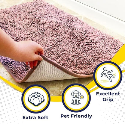 Muddy Mat® AS-SEEN-ON-TV Highly Absorbent Microfiber Door Mat and Pet Rug, Non Slip Thick Washable Area and Bath Mat Soft Chenille for Kitchen Bedroom Indoor and Outdoor - Light Pink 48" x 60"