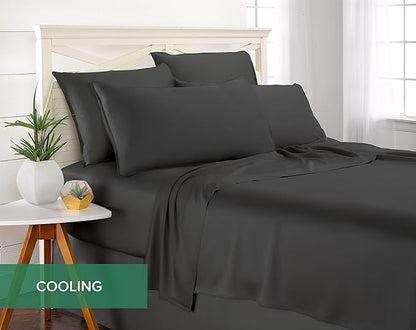 Pure Bamboo Full Sheets, Genuine 100% Organic Viscose Derived from Bamboo Bed Sheet Set, Luxuriously Soft & Cooling, Double Stitching, 2 Year Quality Promise (Full, Charcoal)