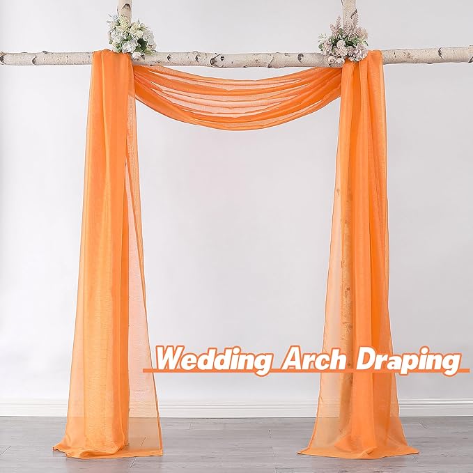 DONREN Coral Orange Scarf for Party - Luxury Soft Semi Sheer Window Scarf for Wedding (1 Pack,52 x 144 Inch Length)