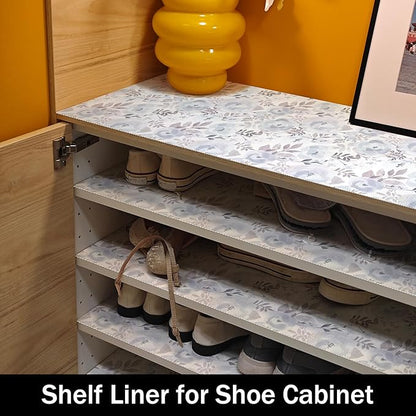 Blue Peony Shelf and Drawer Liner for Kitchen,Non-Adhesive and Strong Non-Slip Floral Cabinet Drawer Liners for Kitchen Shelf, Waterproof Cupboard Liners,Easy to Clean,12IN x 10FT