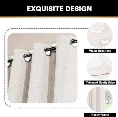 PrinceDeco Blackout Linen Curtains 64 Inch Curtains for Kids Room, Room Darkening Drapes for Bedroom,100% Black Out Textured Thermal Drapes Privacy Protection 2 Panels Set,Ivory, W42 x L64
