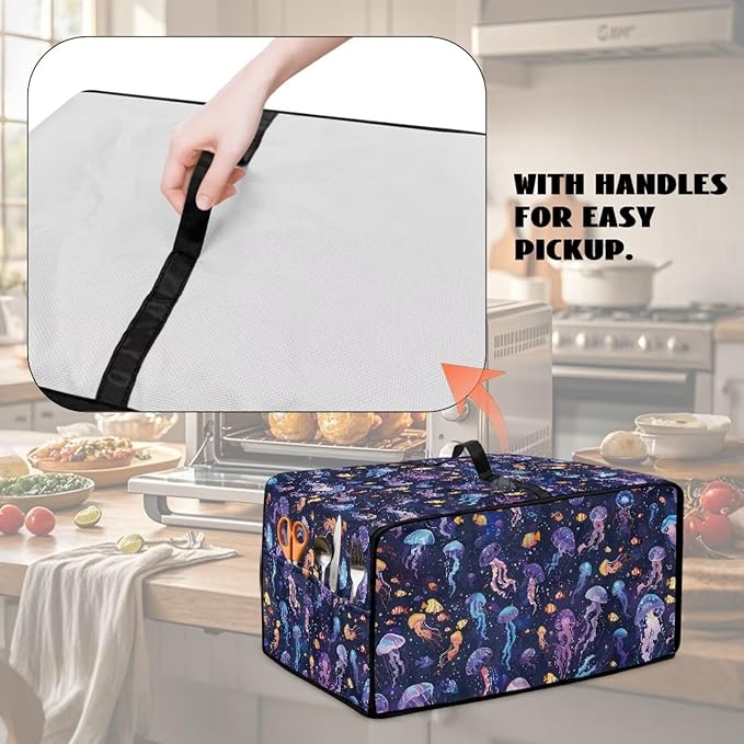 Jellyfish Clownfish Bubble Print Microwave Oven Cover Dust-Proof Fabric Toaster Oven Covers Easy to Clean Foldable Microwave Oven Grill Cover Protector with Top Handle, M