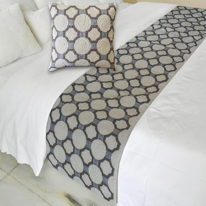 The HomeCentric Blue Bed Runner for King/Queen/Twin Cotton Decorative Bed Scarf 53"x18" Bed Runner Without Pillow Cover, Geometric Bed Scarf Bedroom Décor Accent - Stitched Symmetry