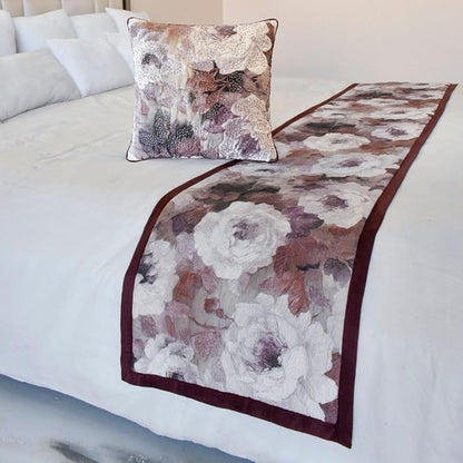 The HomeCentric King/Queen/Twin Purple Decorative Full 68"x18" Bed Runner Without Pillow Cover, Floral, Roses, Bead Embroidery & Handmade Bed Scarf on Jacquard Fabric - Wood Rose