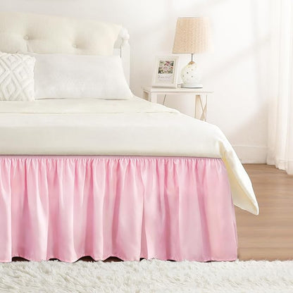 RIMELA Dusty Pink Bed Skirt Queen Size 15 Inch Drop, Wrap Around Elastic Bedskirt, Dust Ruffle for Adjustable Bed Base Machine Washable Easy to Install Bed Skirts